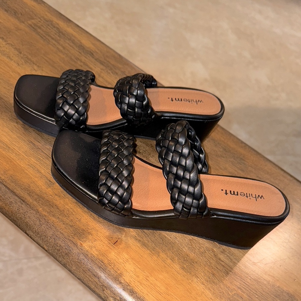 White Mt.  Black Wedge Sandals